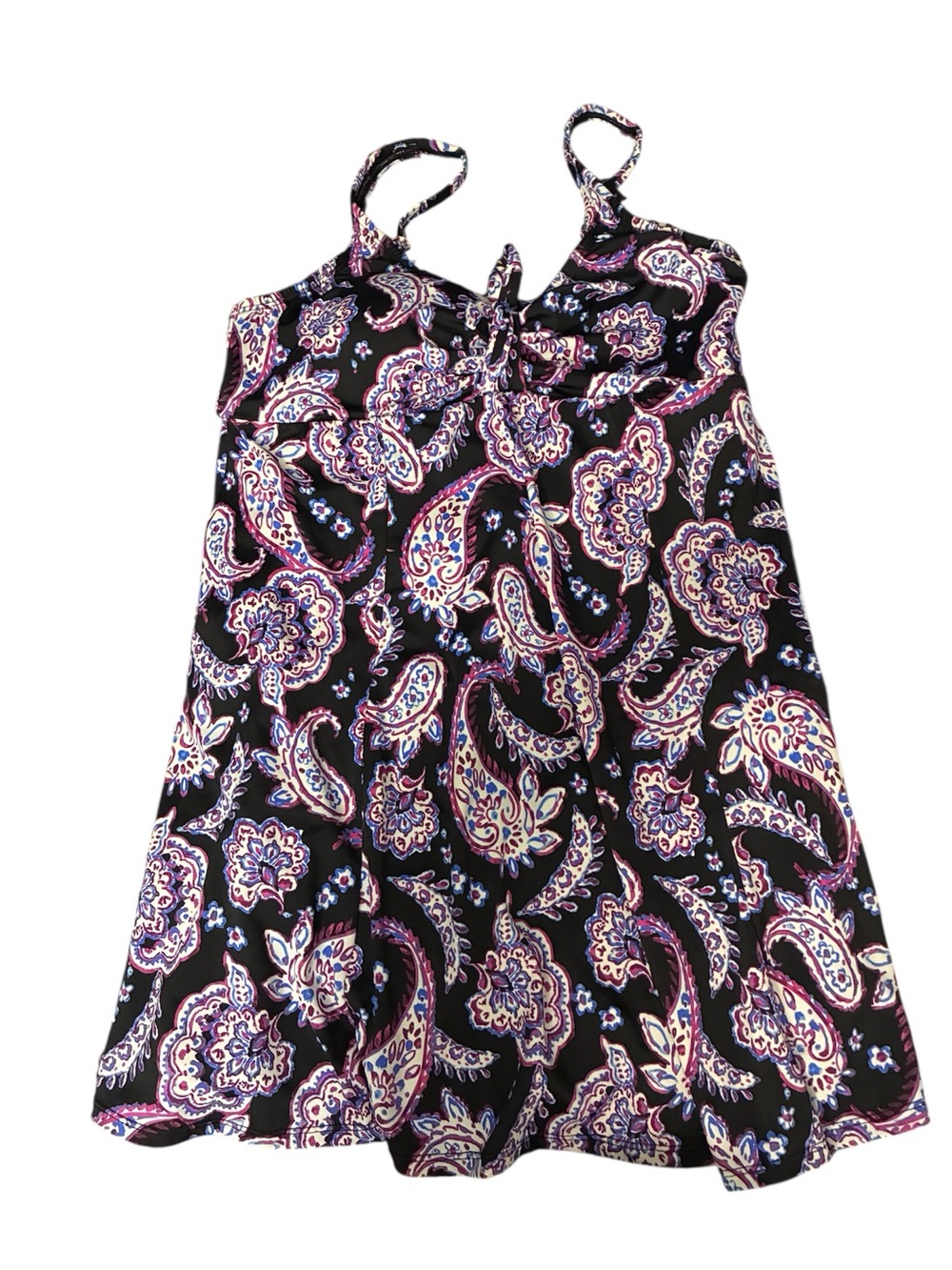 Paisley Print Spaghetti Strap Dress in Black, Purple & Pink